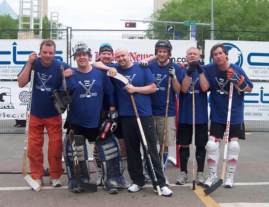 Men With Wood Street Hockey Photo
