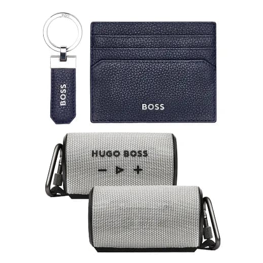 Hugo Boss products include premium office supplies, umbrellas, tech accessories, wallets, drinkware, and more