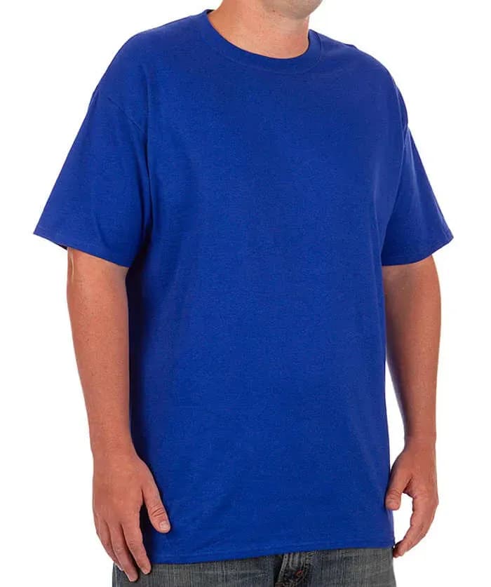A close of a model wearing a t-shirt for "tall" fit.