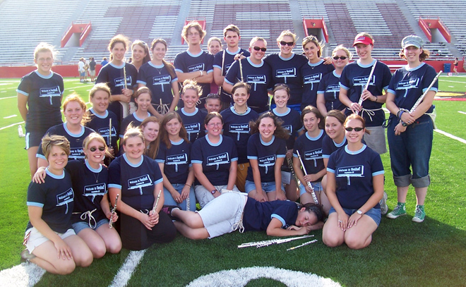Flute section custom apparel with creative slogans for marching and concert band