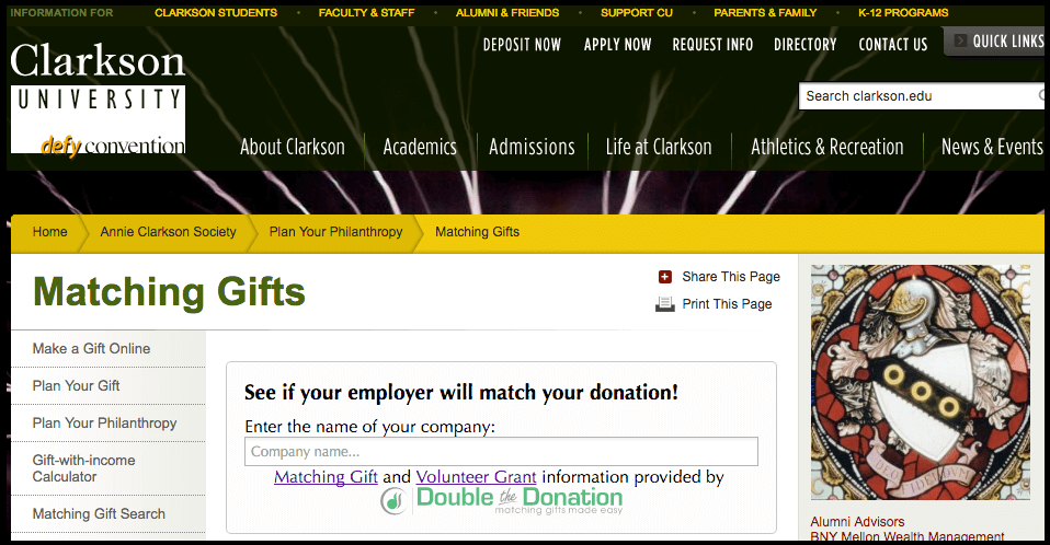 Matching gifts - Dedicated matching gift page - Clarkson University