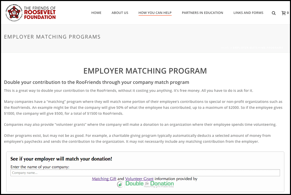 Matching gifts - Dedicated matching gift page - Roosevelt Middle School