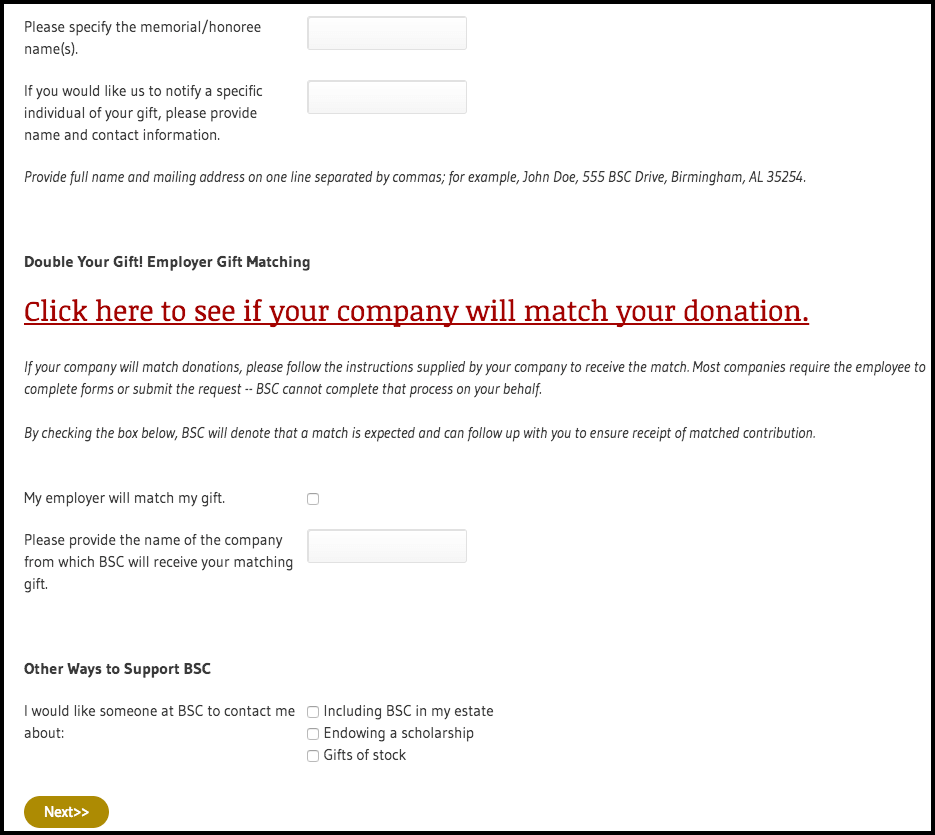Matching gifts - Donation page - Birmingham Southern College
