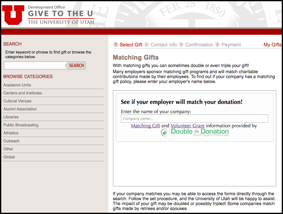 Matching gifts - Donation page - University of Utah
