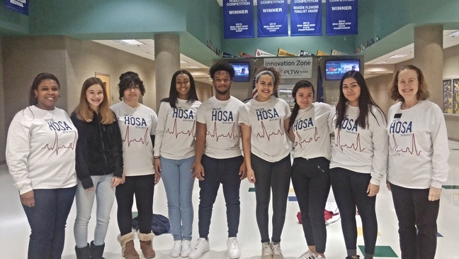 HOSA members in custom apparel celebrating healthcare leadership and Future Health Professionals