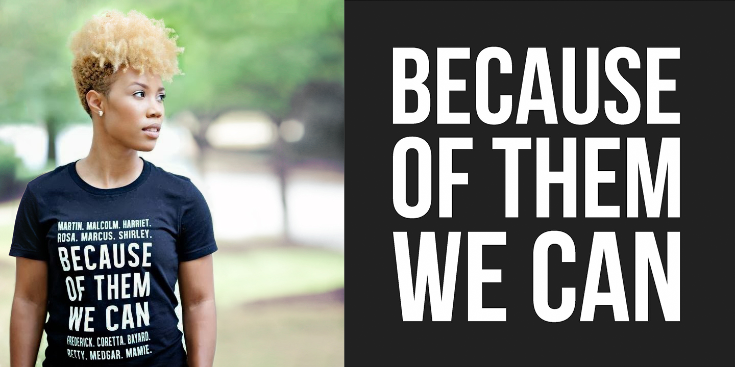 woman and logo t-shirt