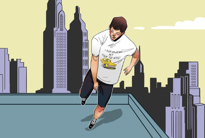 Spider-Man Wearing “I Survived My Trip to NYC” Graphic T-shirt