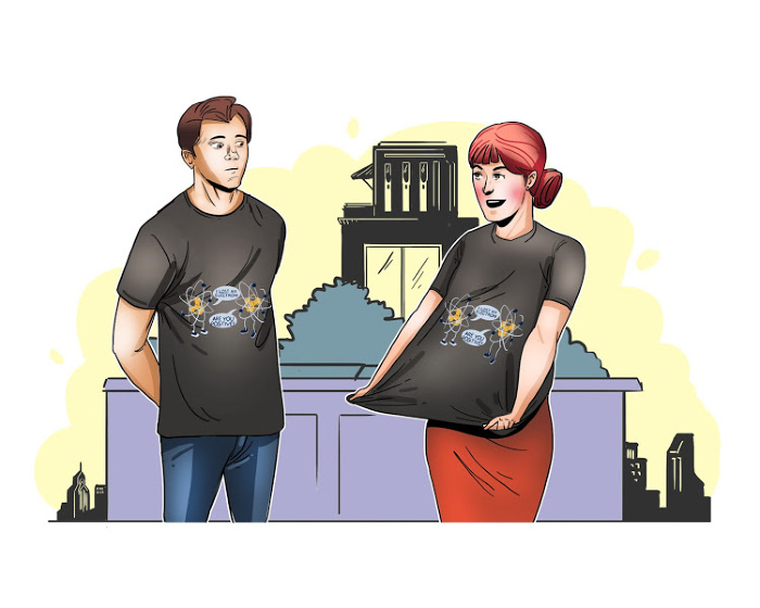 Spider-Man and Pepper Potts Wearing “I Lost an Electron” T-shirt