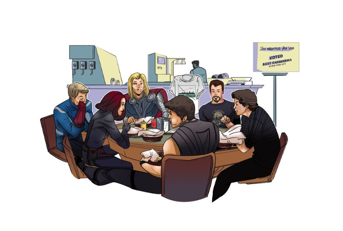 The Avengers at Shawarma Palace