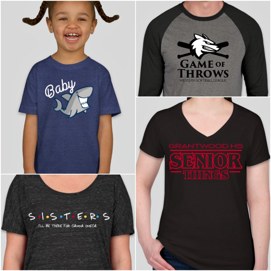 pop culture inspired t-shirt design ideas including friends, game of thrones, stranger things, and baby shark