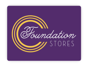 A purple vinyl decal with an example custom logo design.