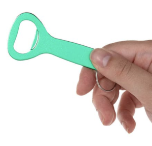A mint green Laser Engraved Aluminum Bottle Opener Keychain