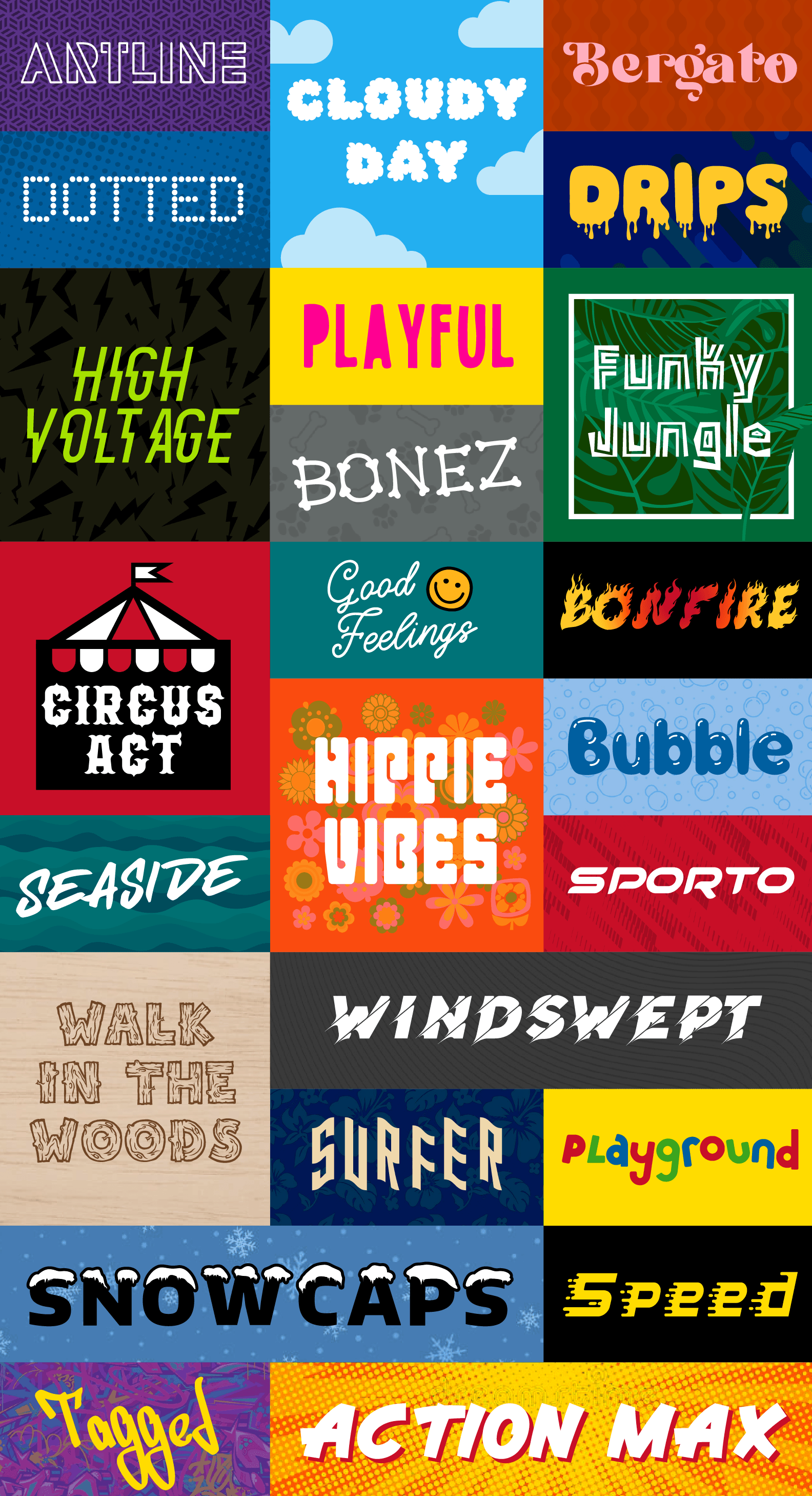 A collage of our new custom fonts.