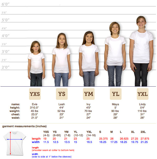 Custom Ink Sizing Link-Up for Next Level Jersey T-shirt - Youth Girly Sizes