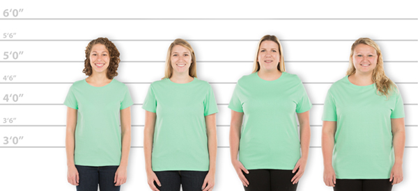 Sizing Line-Up for Hanes Women's 100% Cotton T-shirt -  Standard Sizes