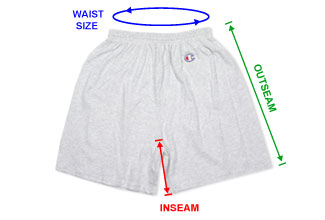 champion shorts size chart