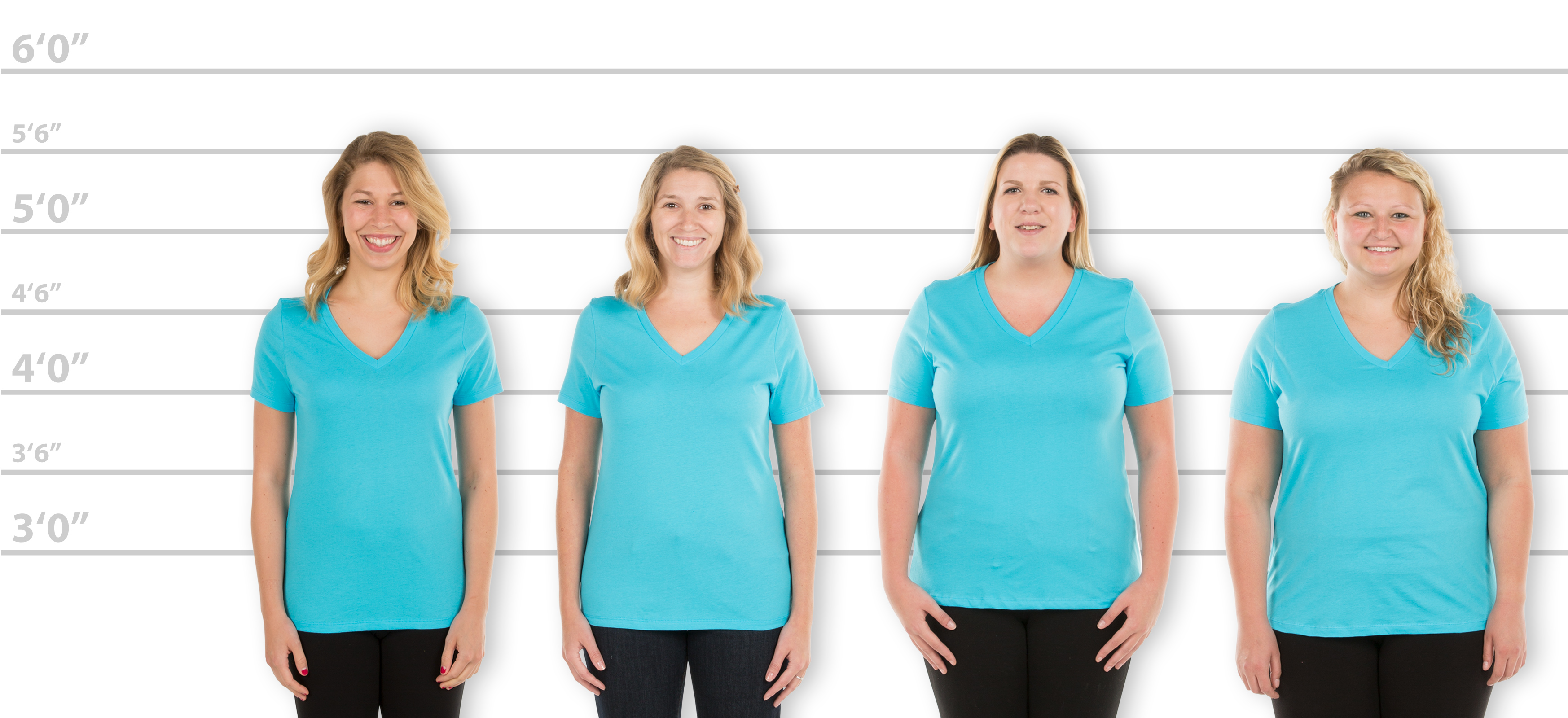 Sizing Line-Up for Bella Women's V-Neck T-shirt