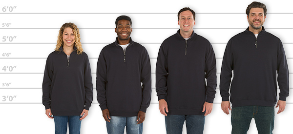 Custom Ink Quarter Zip Size Chart