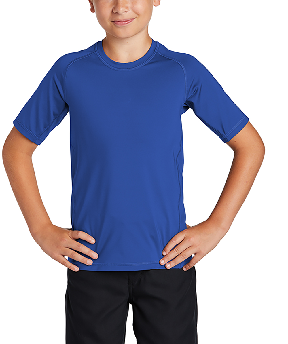 CustomInk Sizing LineUp for SportTek Youth Rash Guard Shirt