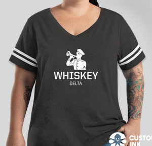 LAT Women's Curvy Varsity V-Neck T-shirt — Vintage Smoke / White