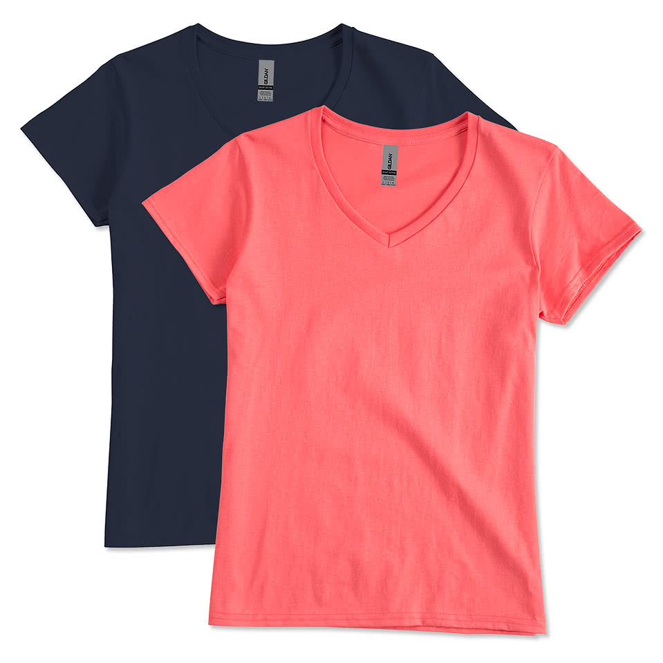 Custom Gildan Ladies 100% Cotton V-Neck T-shirt - Design Ladies Short ...