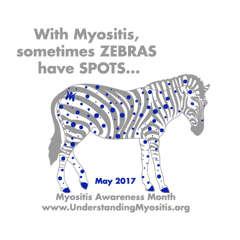 Sometimes Zebras have Spots, Myositis Awareness, May 2017 shirt design - zoomed