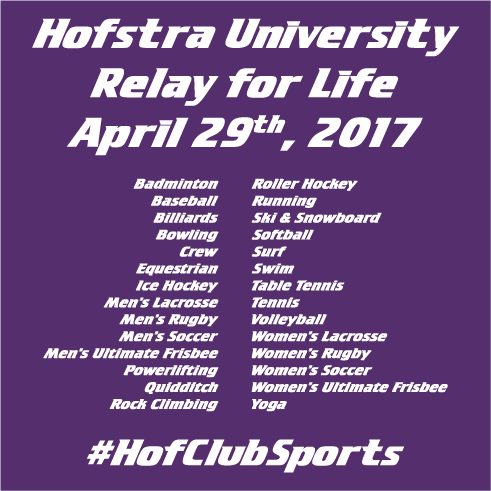 Hofstra Club Sports for Relay for Life shirt design - zoomed