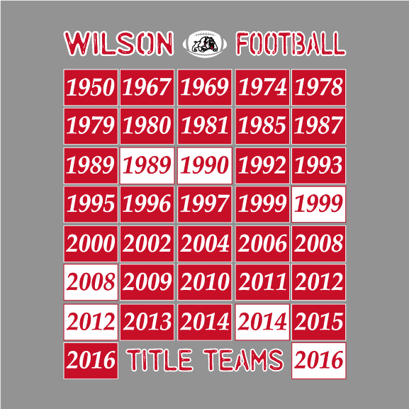 Wilson Football Tradition Club shirt fundraiser - "Title Teams, Revised" shirt design - zoomed