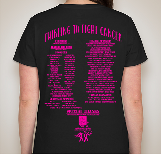 Twirling to Fight Cancer, Inc. (formally – Twirling for the Cure, Inc.) Fundraiser - unisex shirt design - back