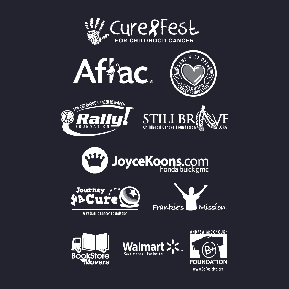 2017 CureFest for Childhood Cancer t-shirt (Logo on front, sponsors on back) shirt design - zoomed