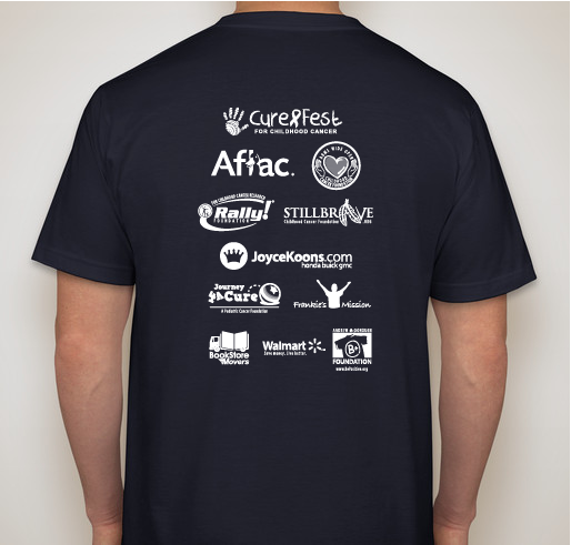 2017 CureFest for Childhood Cancer t-shirt (Logo on front, sponsors on back) Fundraiser - unisex shirt design - back