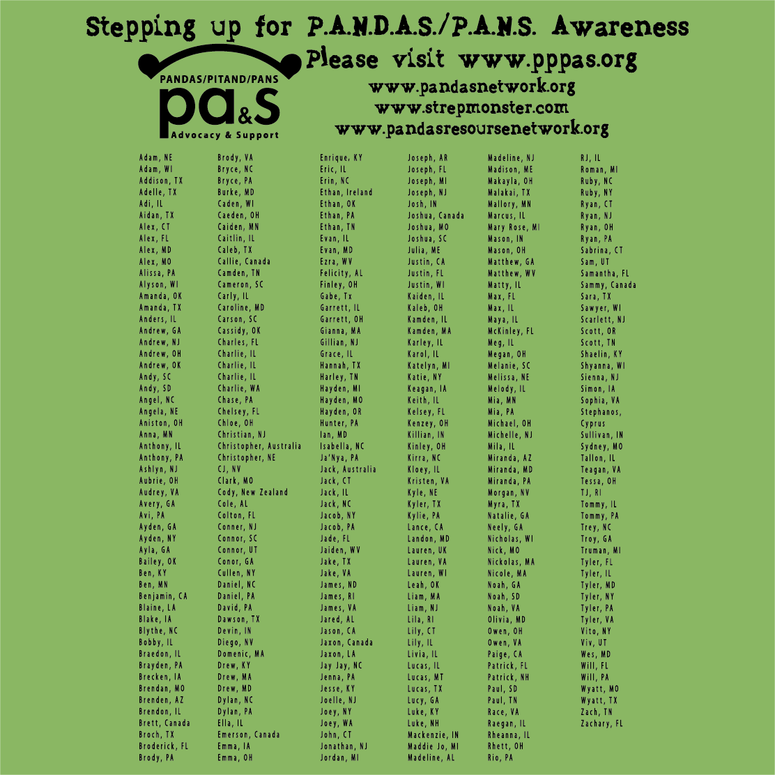 PANDAS/PANS Awareness shirt design - zoomed
