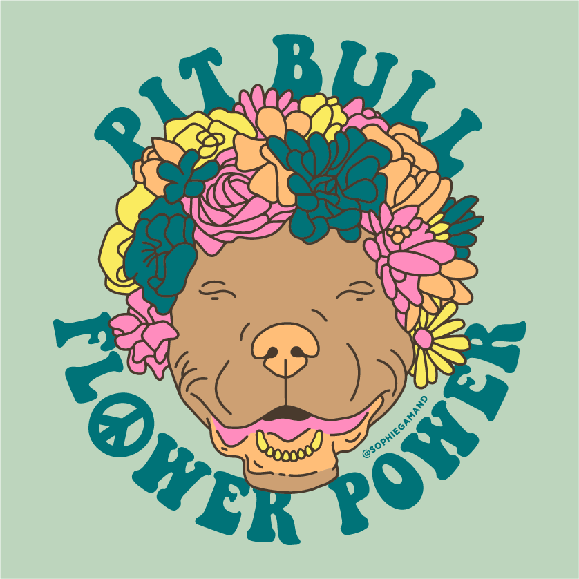 Rescue Road Trip / Pit Bull Flower Power shirt design - zoomed