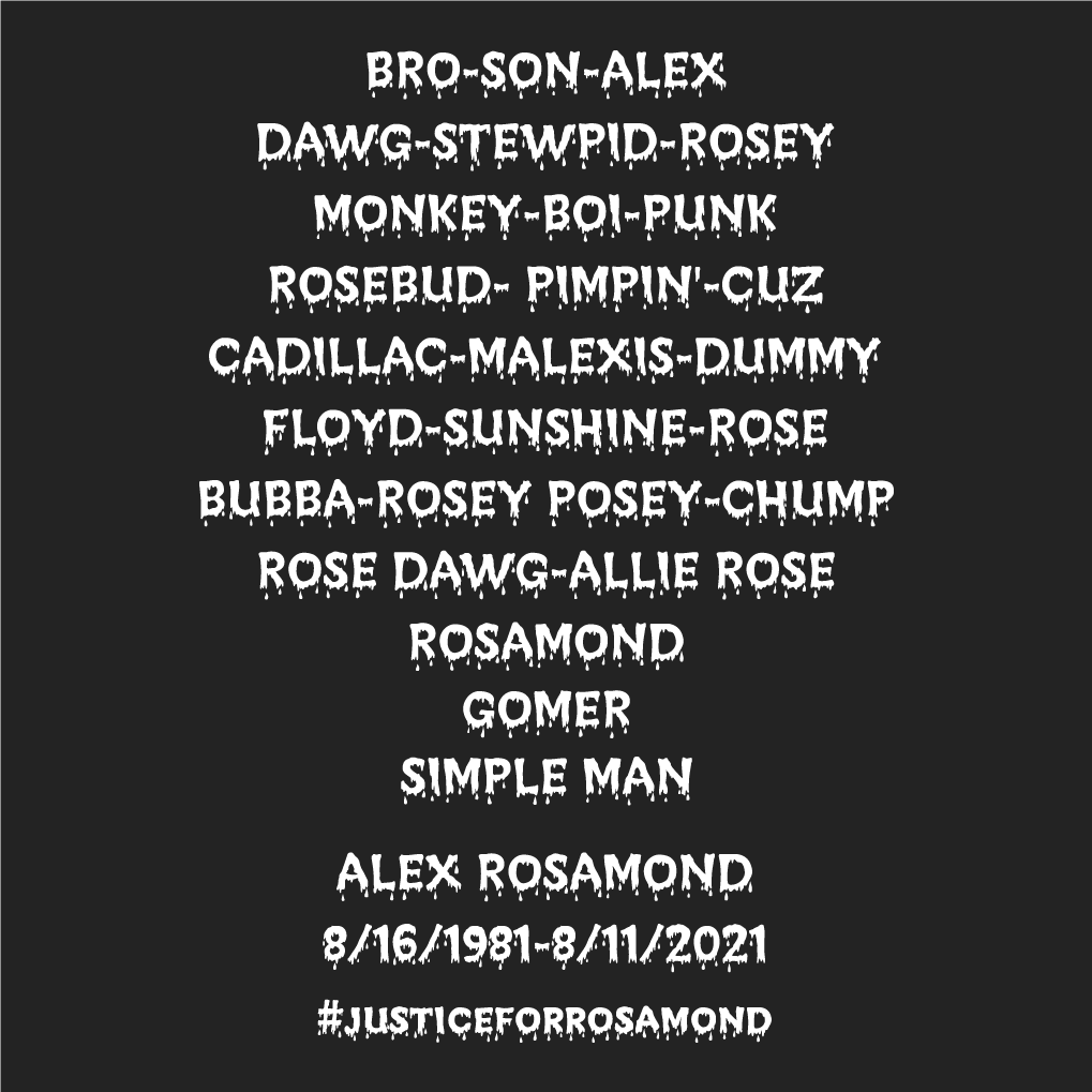 Justice for Rosamond shirt design - zoomed
