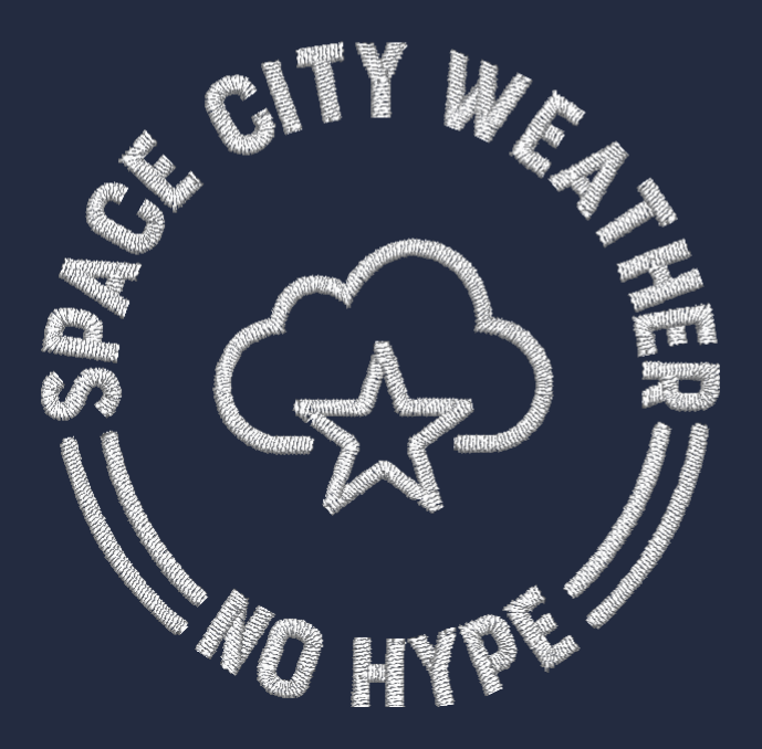 Baseball caps: Space City Weather 2021 fundraiser shirt design - zoomed