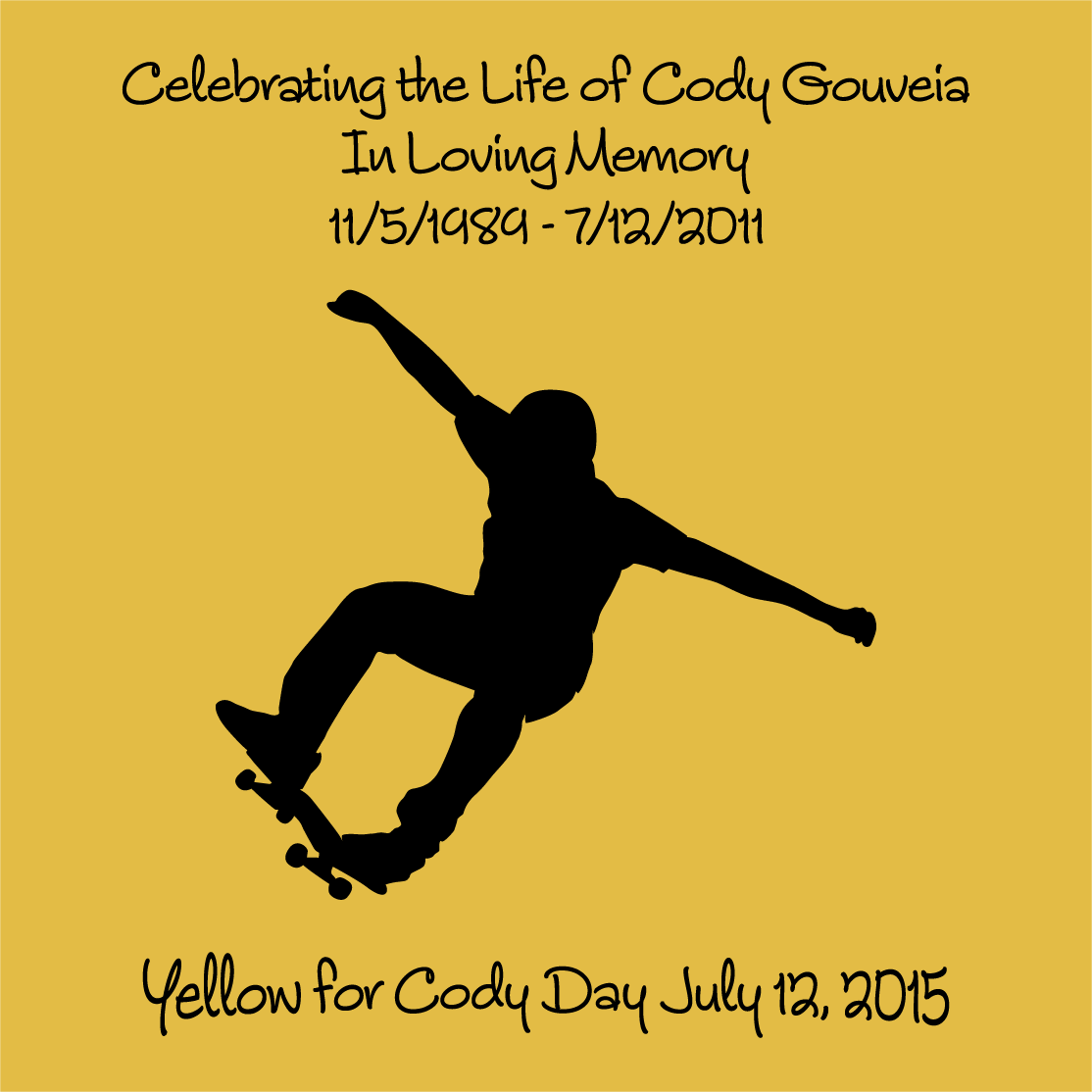 Yellow for Cody Day July 12, 2015 shirt design - zoomed