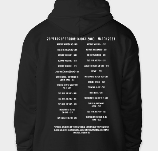 Dirk Manning's "20 Years of Terror" Tour T-Shirts and Hoodies! Fundraiser - unisex shirt design - back