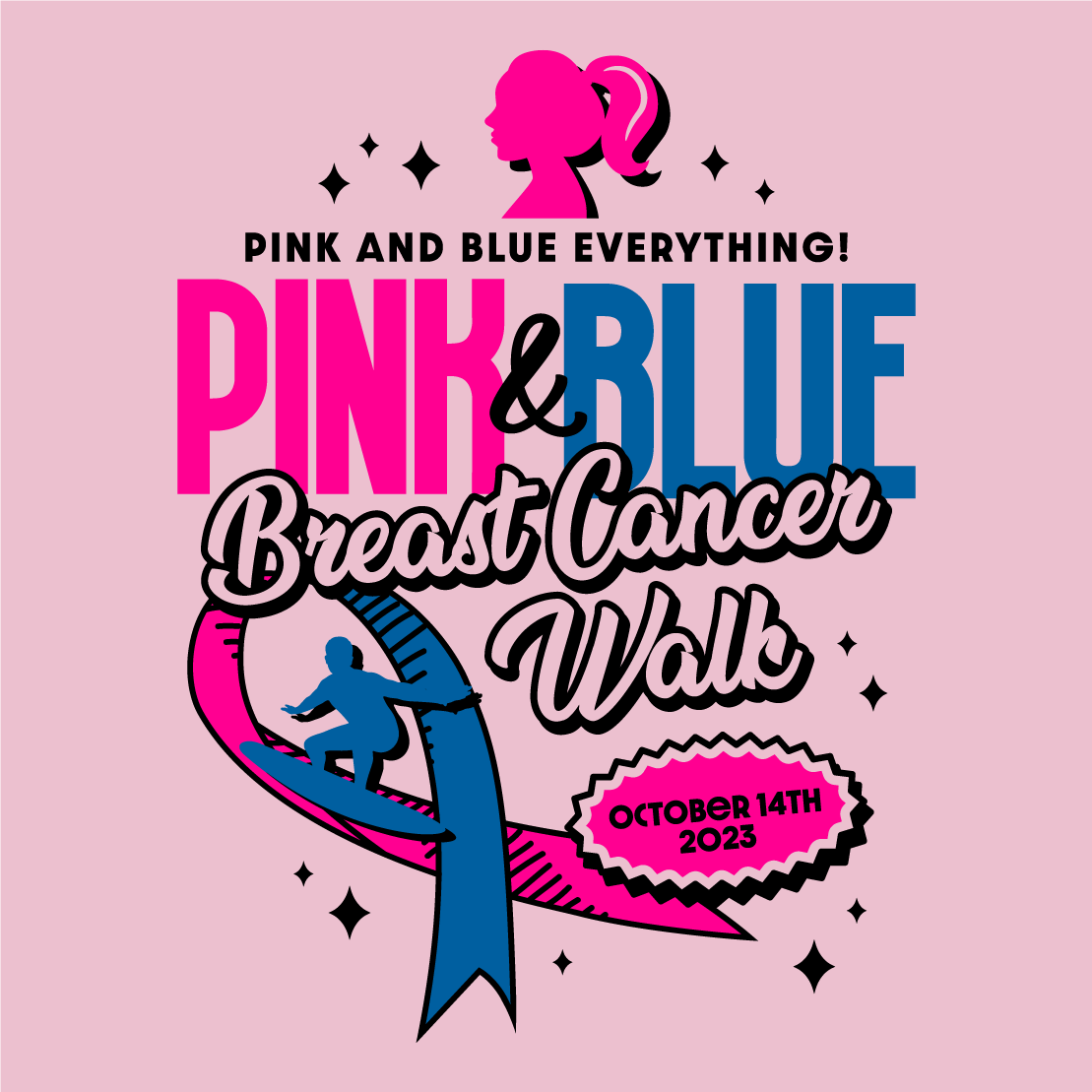 Pink and Blue Breast Cancer Walk shirt design - zoomed