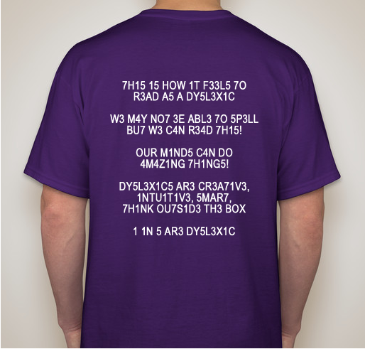Dyslexia Awareness T-Shirt Fundraiser - unisex shirt design - back